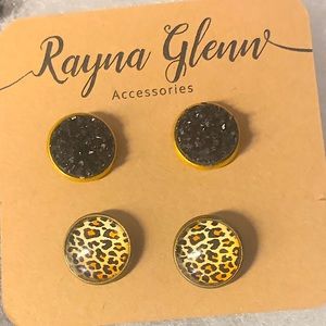 Leopard & Black Druzy Studs